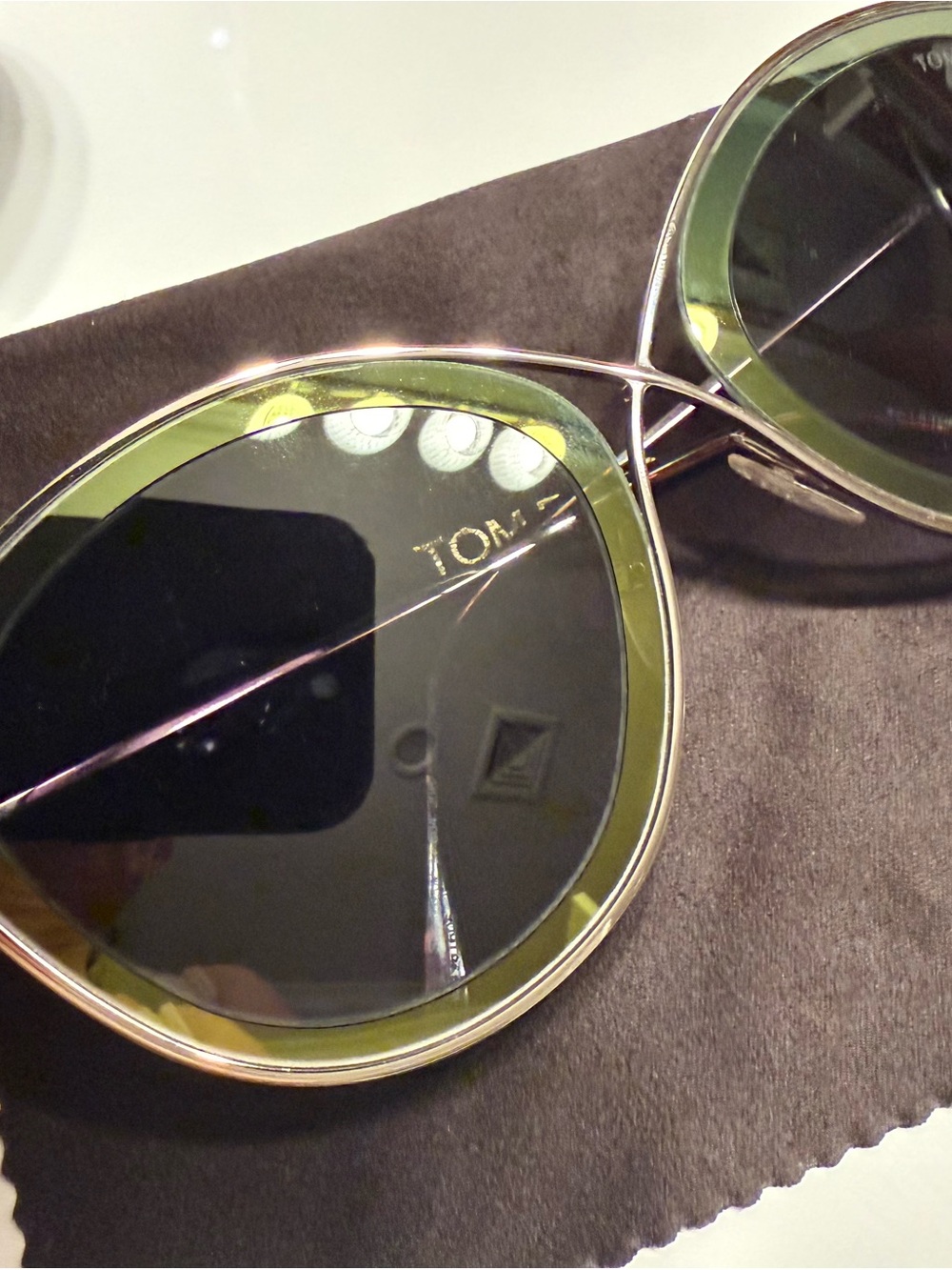 Tom Ford Round Metal Sunglasses with Green Lenses and Gold Frame